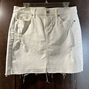 Loft White Distressed Denim Skirt